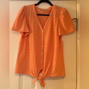 LOFT Orange Textured Button-Down Blouse